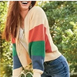 CAbi Women’s Trio Sophia Multicolor Striped Open Front Cardigan Sweater Size S